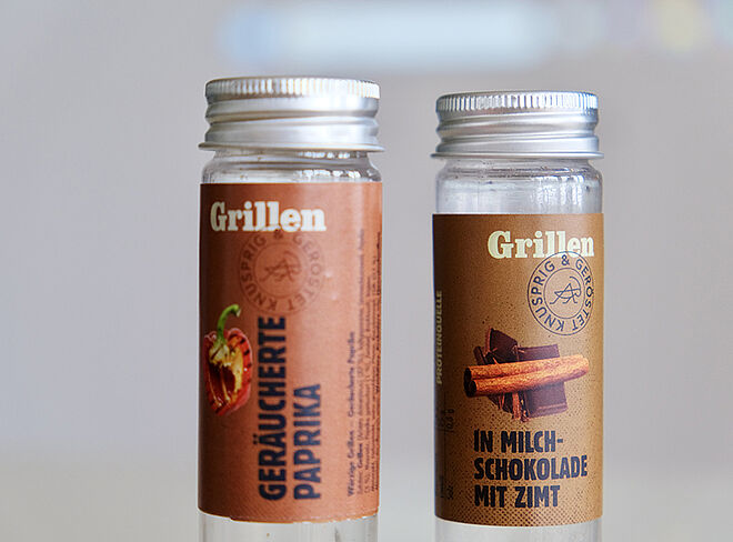 Eprouvetten mit Insektennahrung Zimt und Chilli